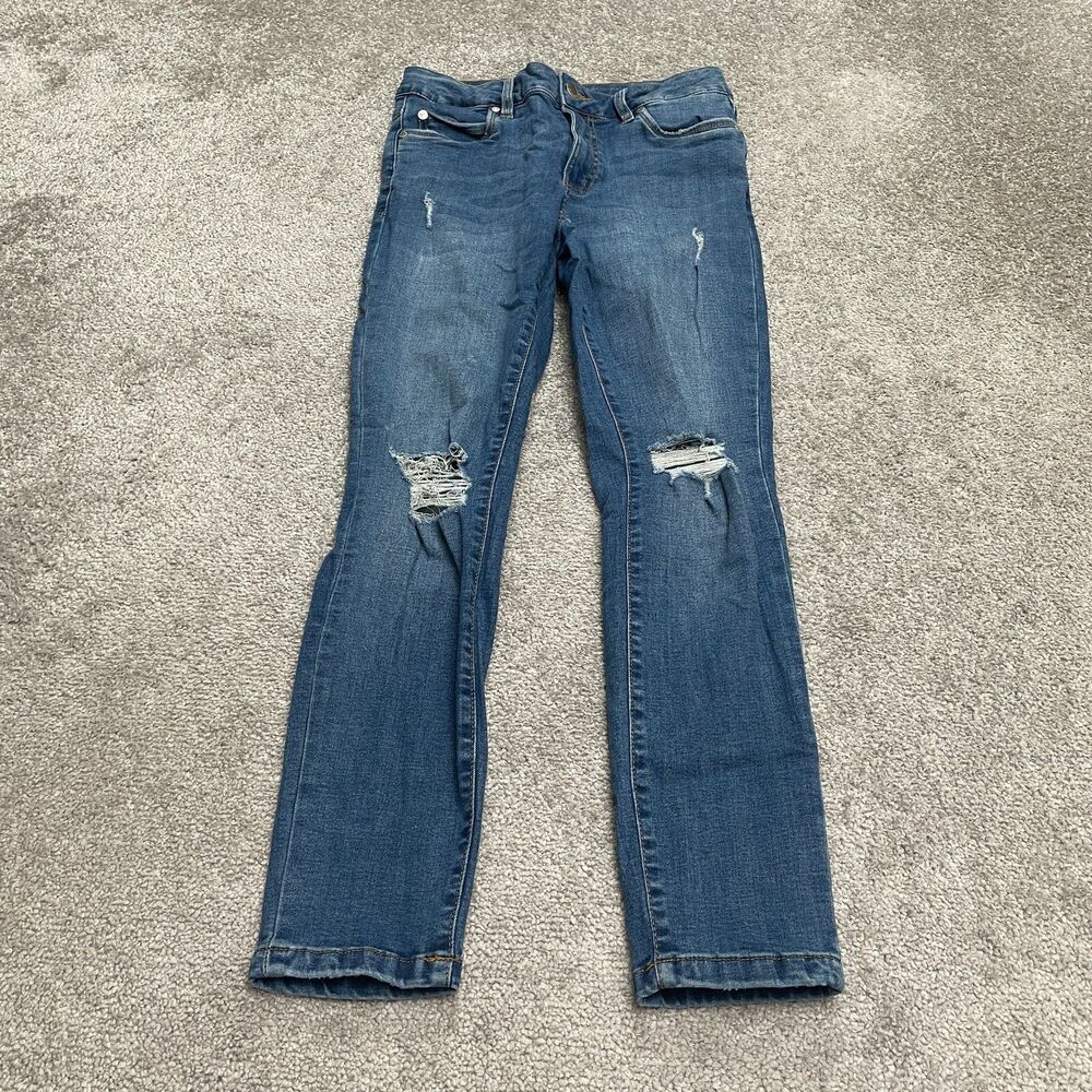Tahari Kelly Mid Rise Skinny Distressed Denim Jeans Women 4/27 Blue Casual 27x26